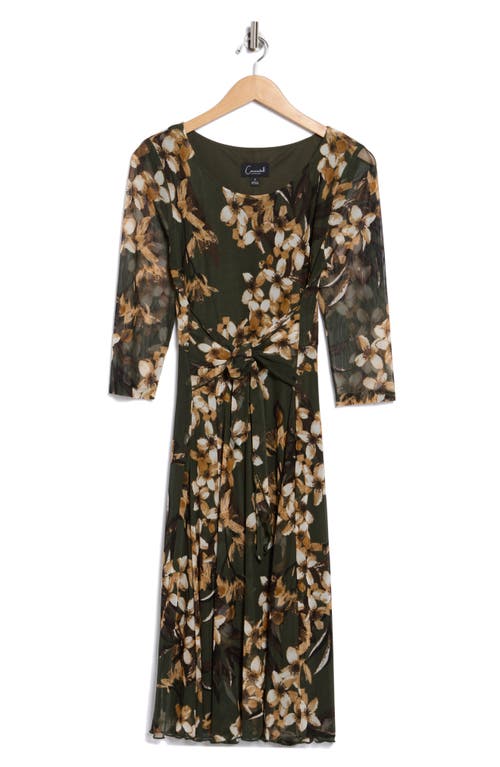 Connected Apparel Long Sleeve Mesh A-line Dress In Brown
