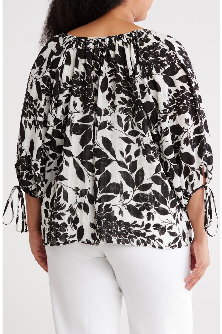 Floral Tie Sleeve Top, Alternate, color, BLACK/ WHITE
