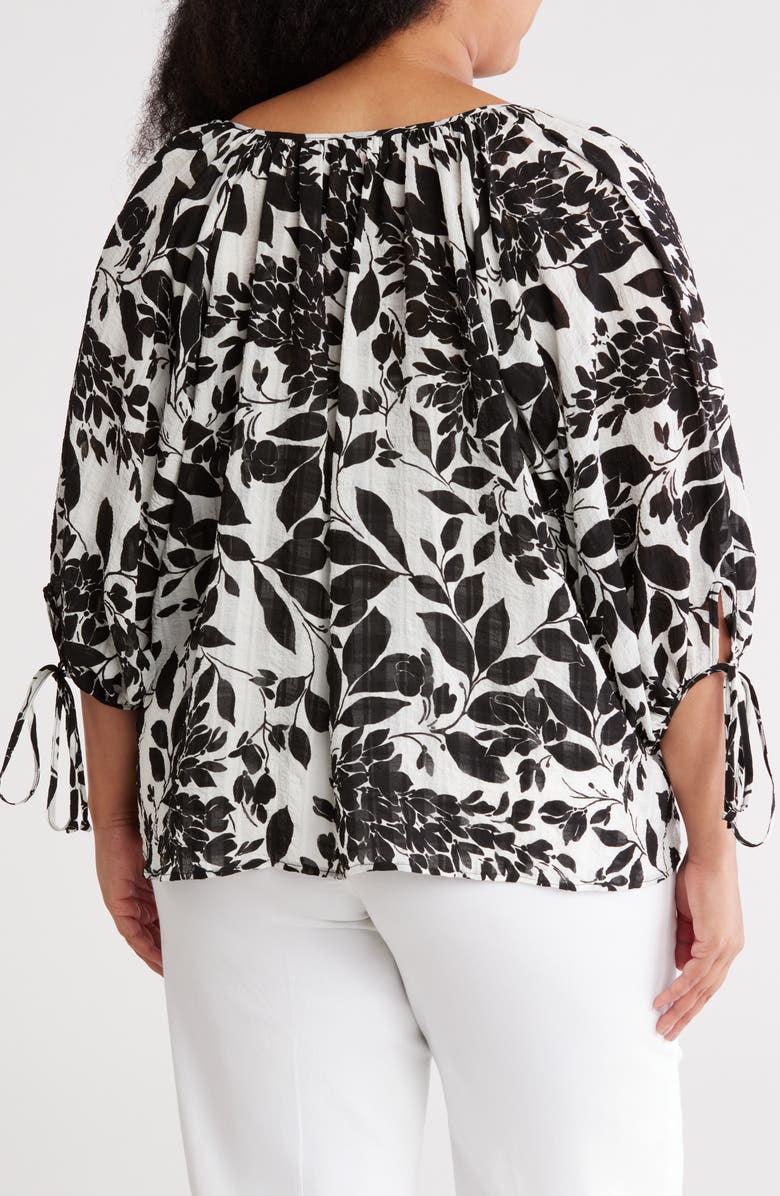 Renee C Floral Tie Sleeve Top, Alternate, color, Black/ White
