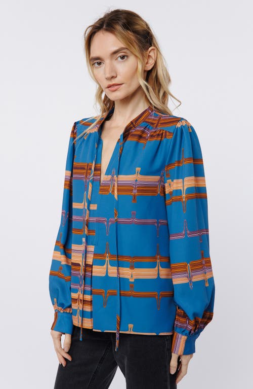 Ciebon Gina Mod Print Split Neck Top In Blue