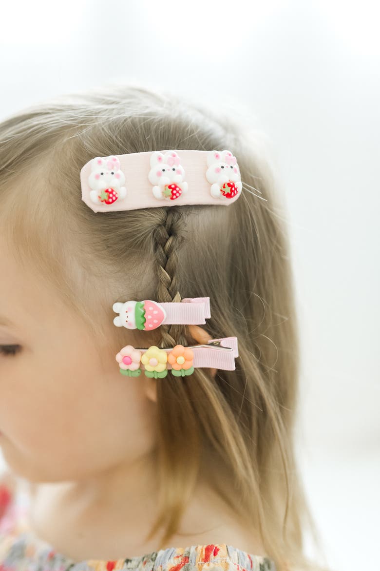 3pc Hair Clip Set - Bunny Garden Trio, Alternate, color, Honey Bunny Meadow - Yellow