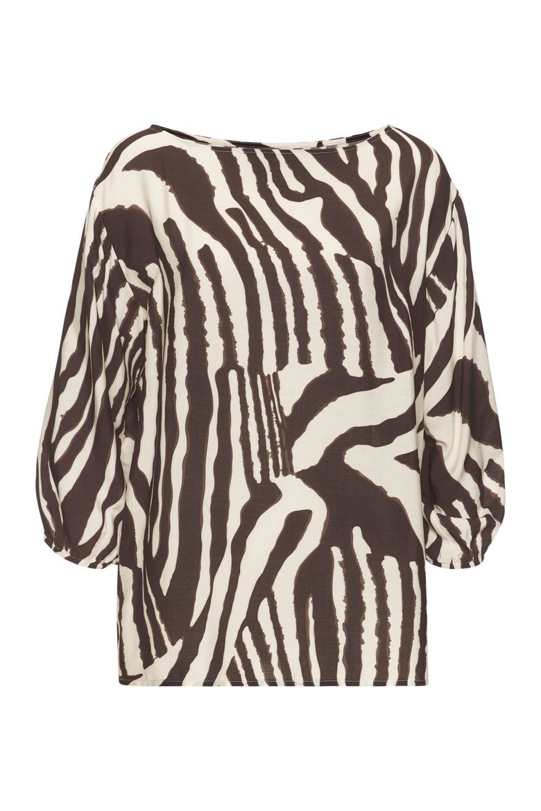 Boat Neck Balloon Sleeve Blouse, Alternate, color, Ivory & Brown