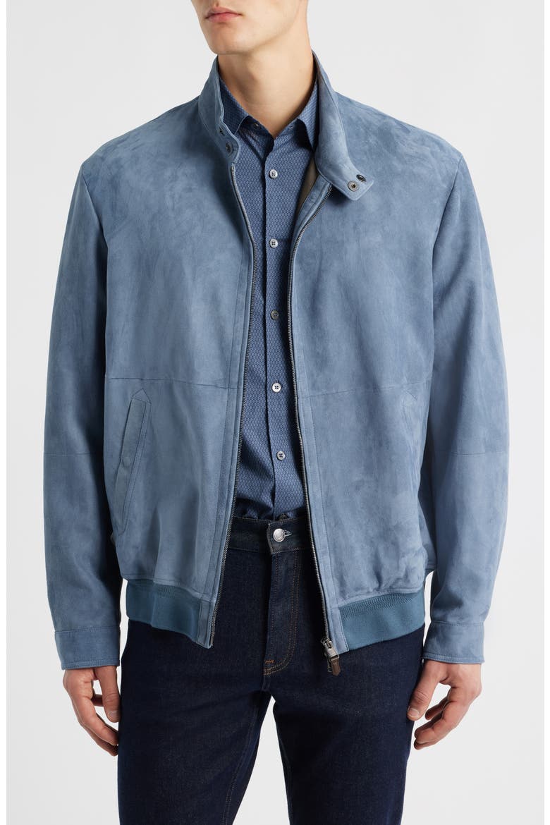 Suede Bomber Jacket, Main, color, BLUE