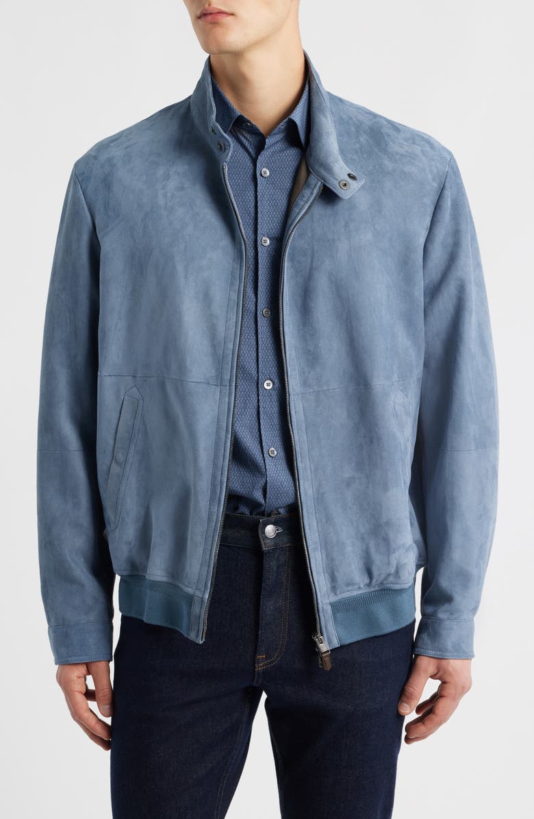 Canali Suede Bomber Jacket, Main, color, Blue