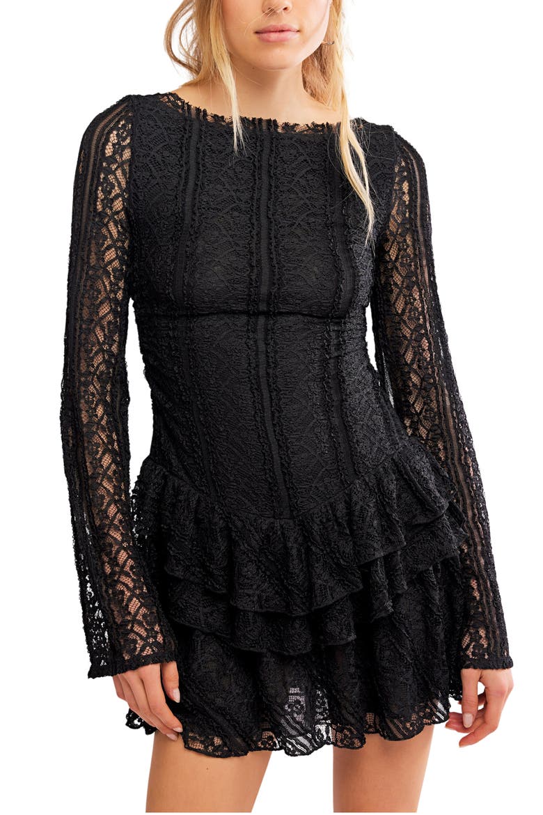 Tabby Lace Long Sleeve Minidress, Alternate, color, BLACK