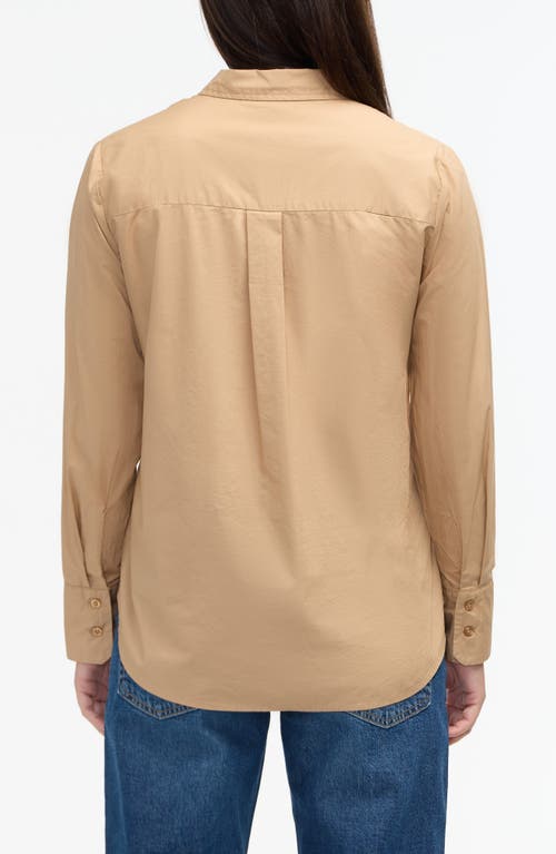 Ellen Tracy Embroidered Flower Poplin Button-up Shirt In Camel