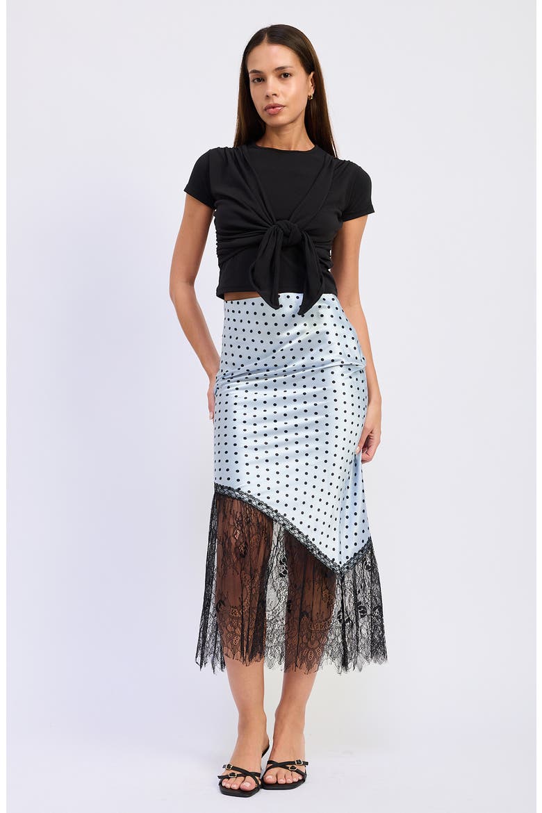Hazel Polka Dot Lace Trim Midi Skirt, Alternate, color, LIGHT BLUE BLACK