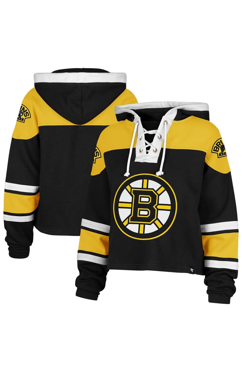 '47 Women's '47 Black Boston Bruins Cropped Superior Lacer Pullover Hoodie, Alternate, color, 