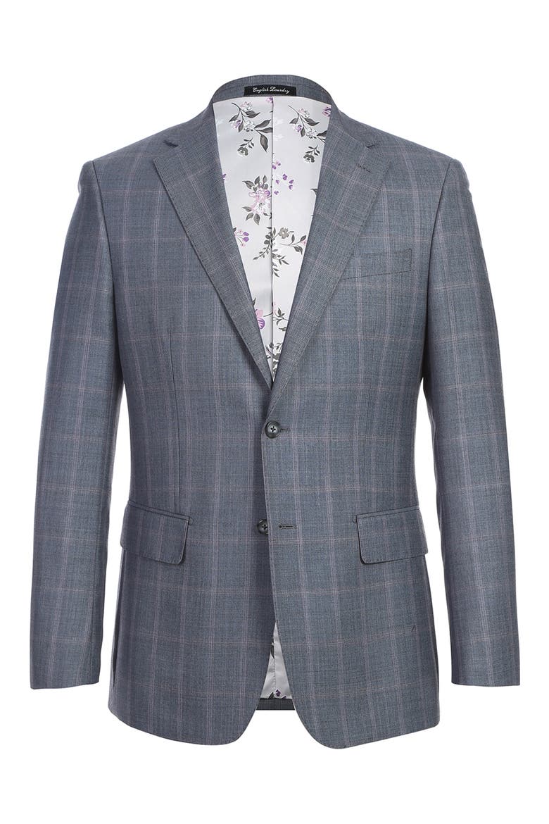 Plaid Trim Fit Wool Blend Two-Piece Suit, Alternate, color, GRAY