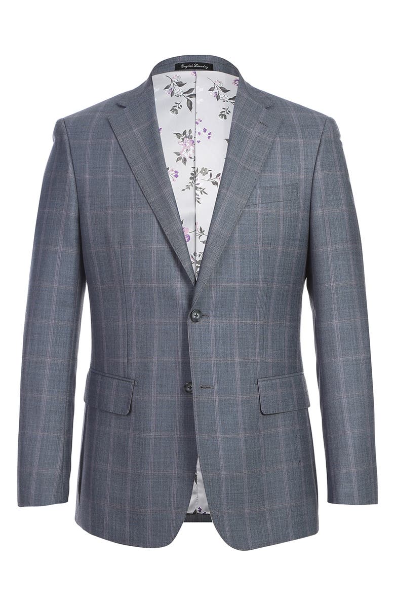 English Laundry Plaid Trim Fit Wool Blend Two-Piece Suit, Alternate, color, Gray
