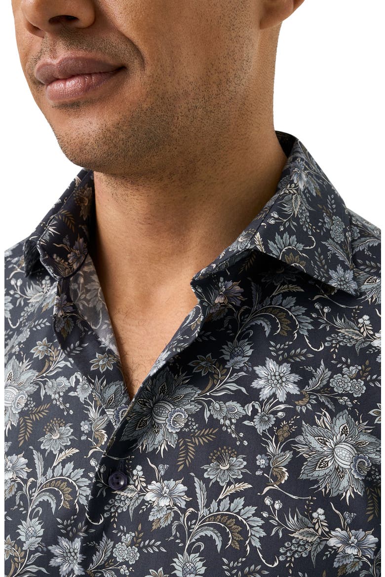 Slim Fit Floral Cotton Dress Shirt, Alternate, color, DARK BLUE