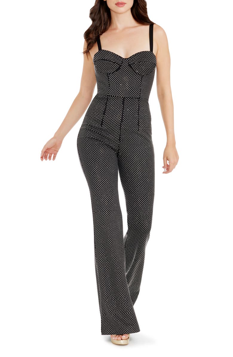 Dress the Population Presley Metallic Dot Jumpsuit, Main, color, Black/ Silver