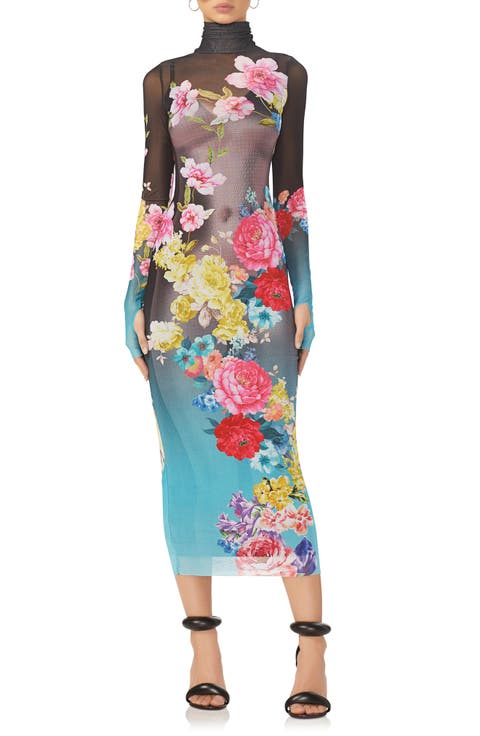 Shailene Long Sleeve Turtleneck Mesh Dress