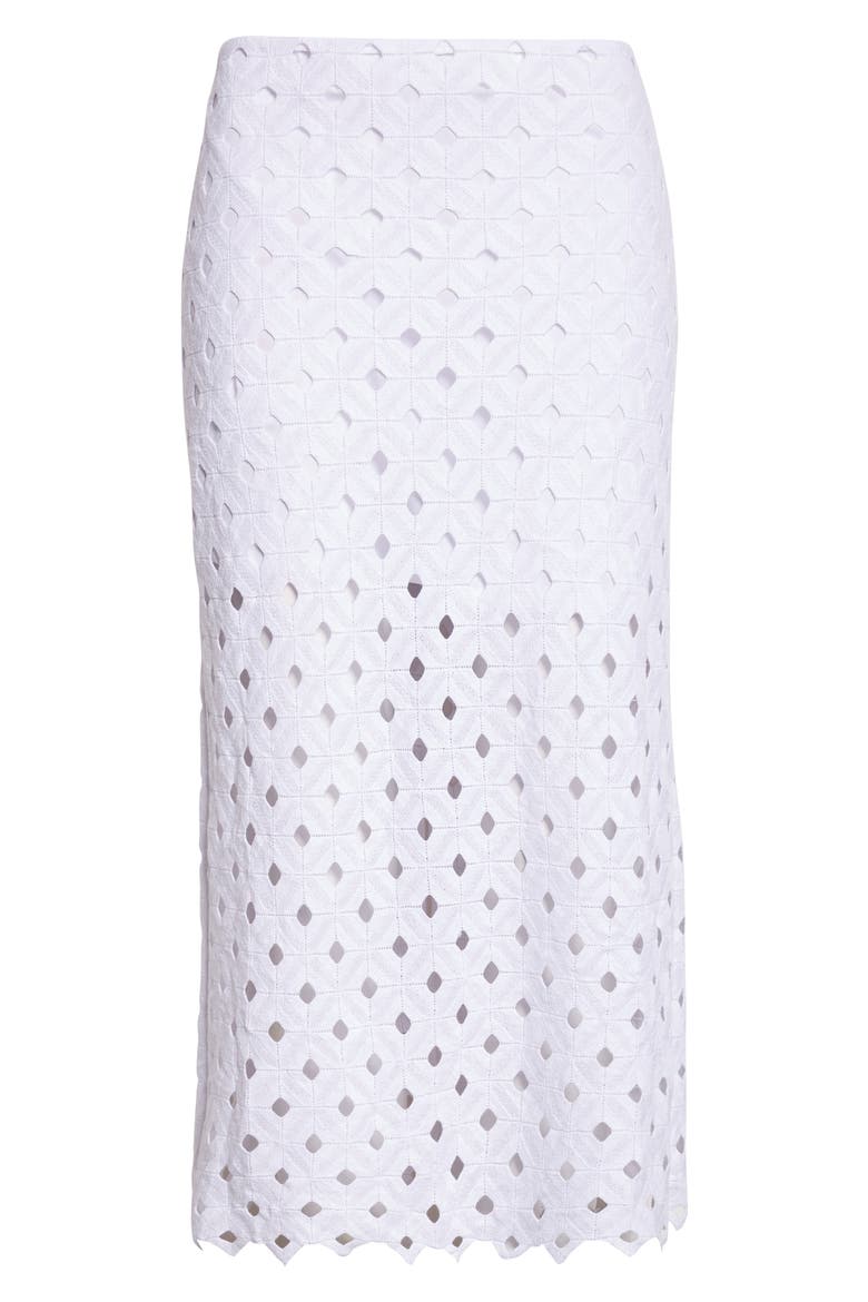 Beachwear Embroidered Jersey Eyelet Midi Skirt, Alternate, color, OPTICAL WHITE
