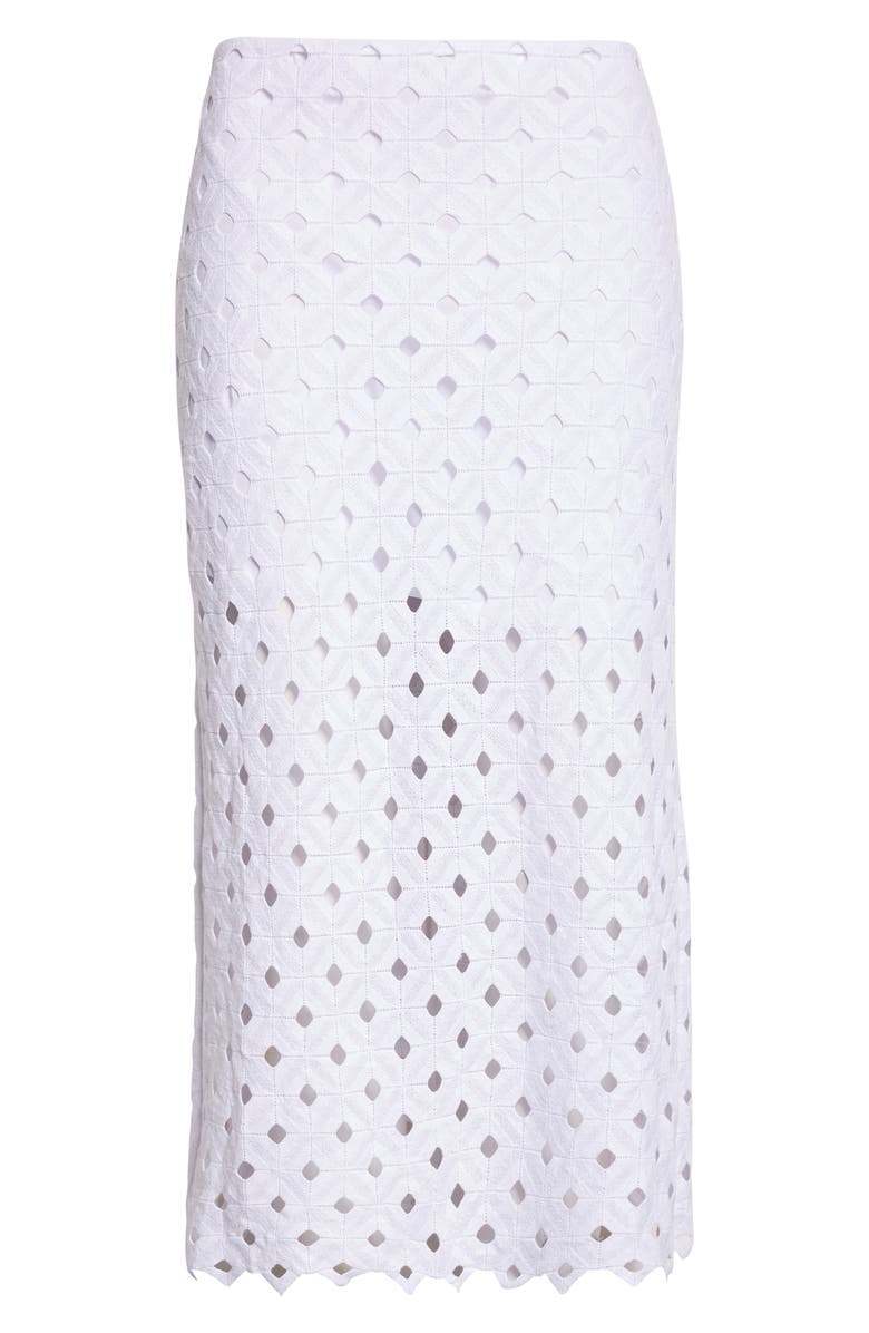 Max Mara Embroidered Jersey Eyelet Midi Skirt, Alternate, color, Optical White