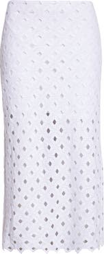 Max Mara Beachwear Embroidered Jersey Eyelet Midi Skirt