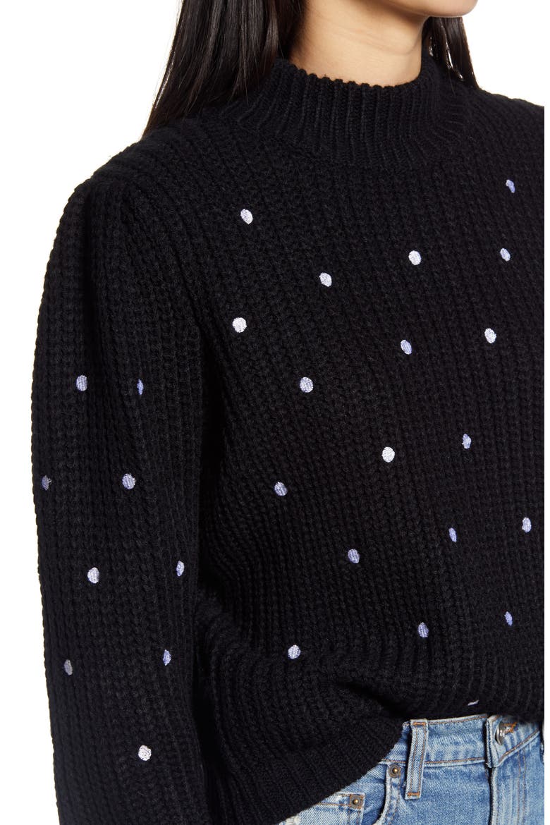 Polka Dot Sweater, Alternate, color, BLACK/ WHITE