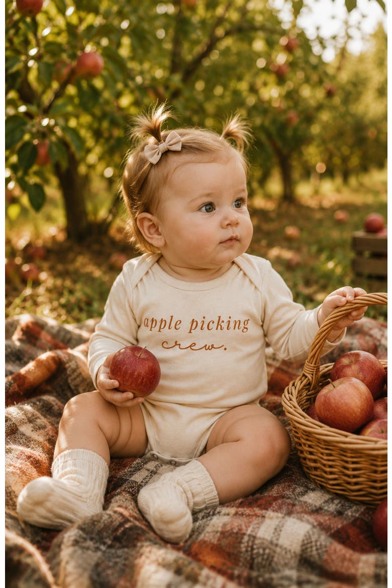 Apple Picking Crew Organic Bodysuit Long Sleeve, Alternate, color, Natural