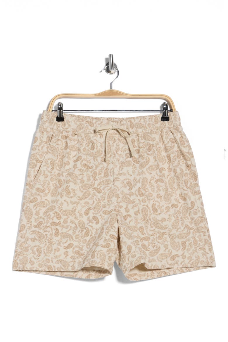 Paisley Print Cotton Drawstring Shorts, Alternate, color, CREAM