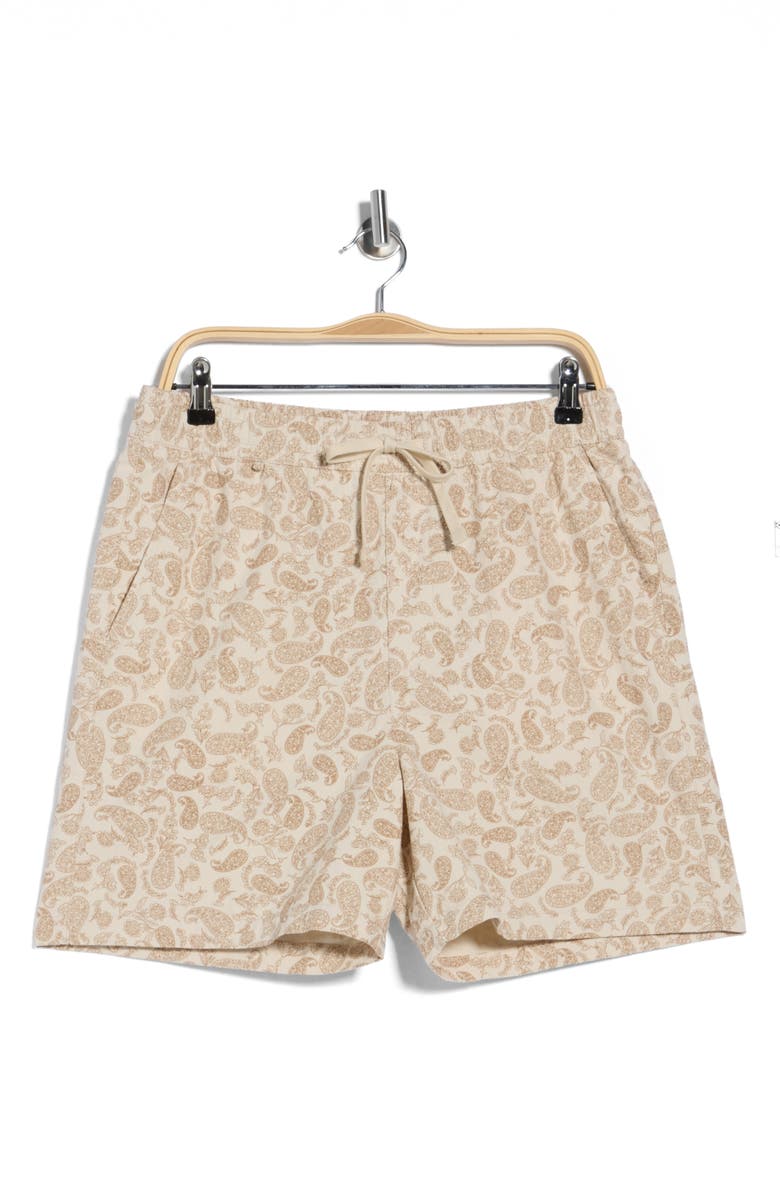 DENIM AND FLOWER Paisley Print Cotton Drawstring Shorts, Main, color, Cream