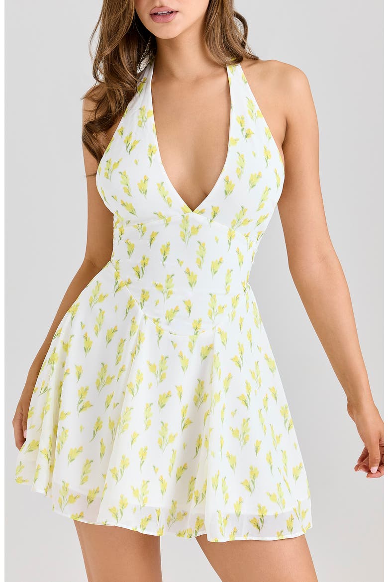 Iris Floral Halter Minidress, Alternate, color, LEMON FLORAL PRINT