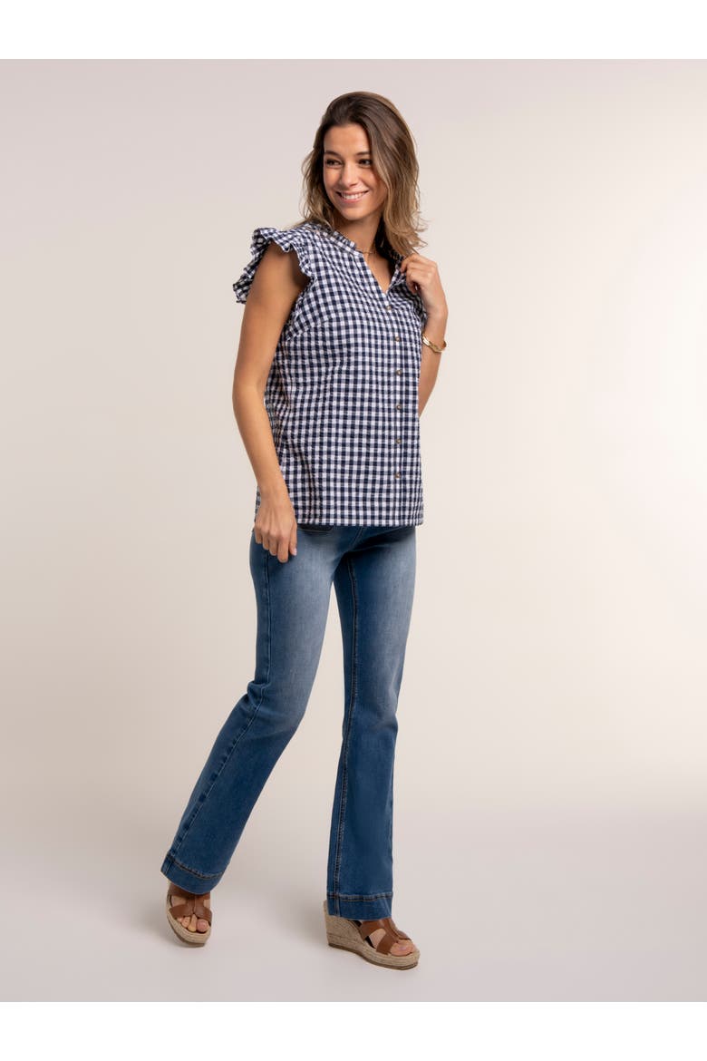 Bia Gingham Flutter Sleeve Blouse, Alternate, color, Navy