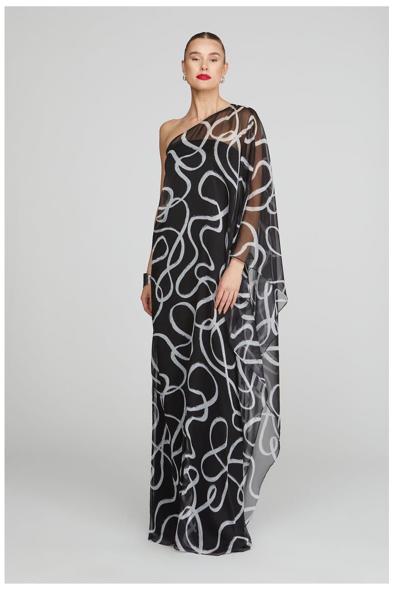 Elodie Chiffon Caftan, Alternate, color, Black Ribbon