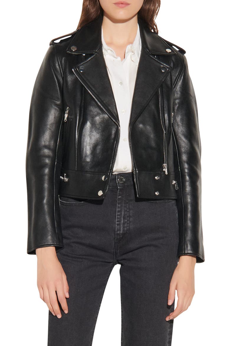Leather Moto Jacket, Main, color, BLACK