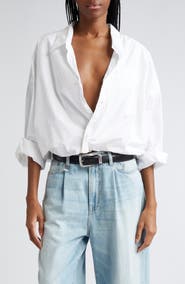 R13 Bubble Hem Cotton Button-Up Shirt