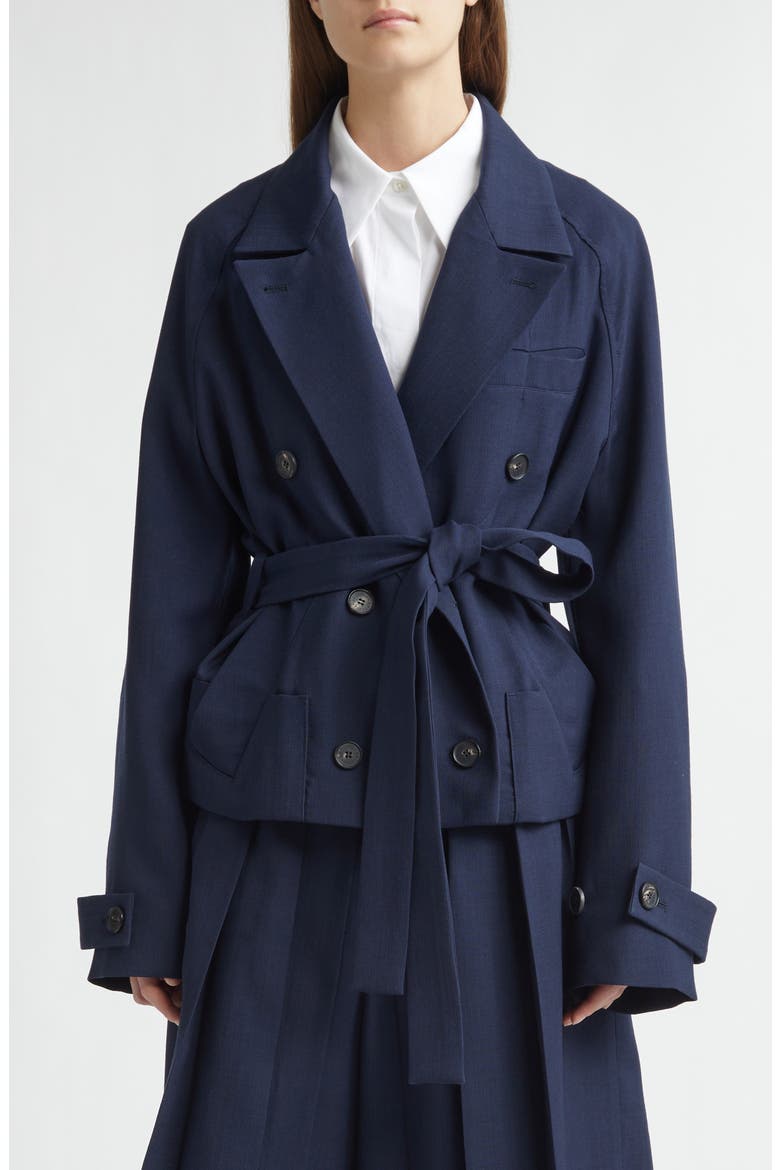 Origami Belted Virgin Wool Jacket, Main, color, NAVY