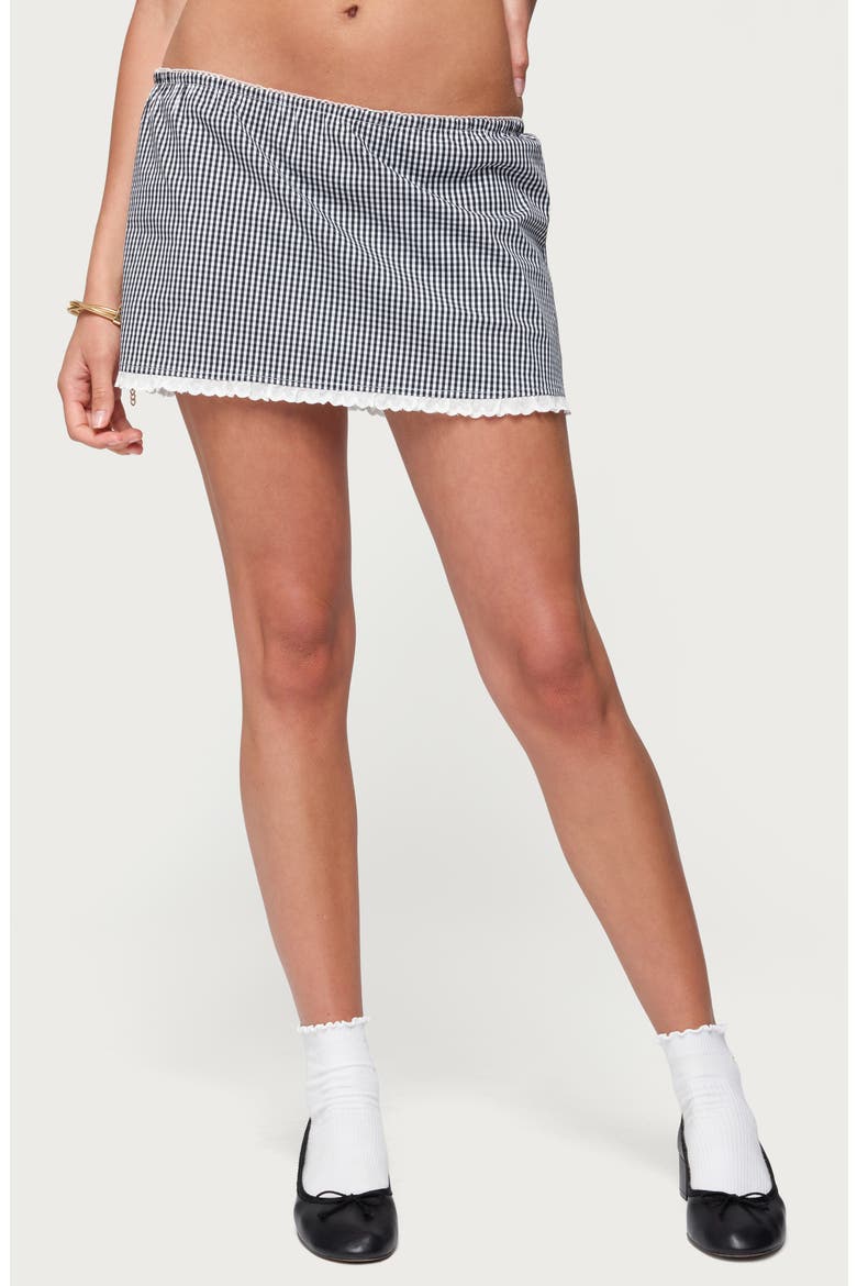 Paige Gingham Stretch Cotton Blend Miniskort, Main, color, BLACK-AND-WHITE