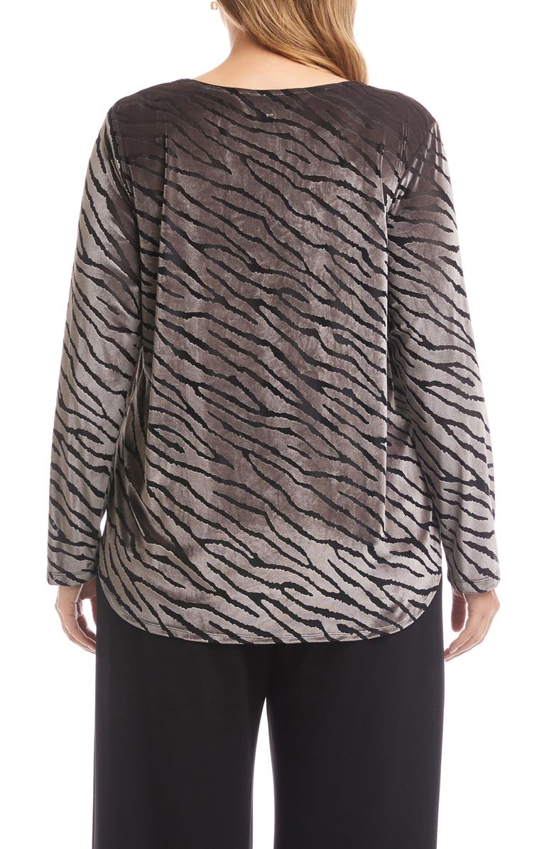 Karen Kane Zebra Stripe Velvet Burnout Shirttail Top, Alternate, color, Zebra