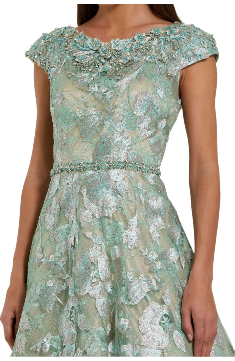 Mac Duggal Embellished Cap Sleeve High Neck Ballgown, Alternate, color, Sage