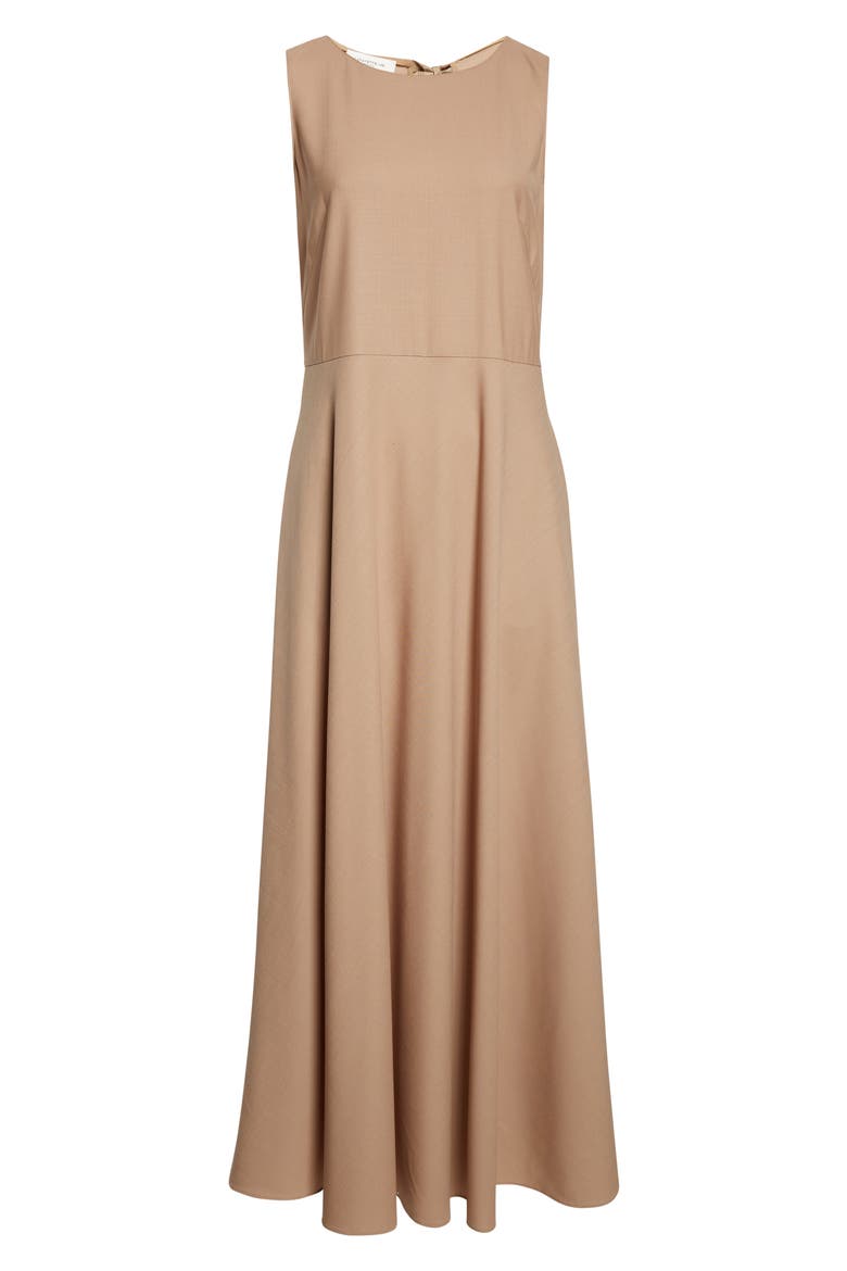 Sleeveless Tropical Wool Blend Midi Dress, Alternate, color, BROWNSTONE