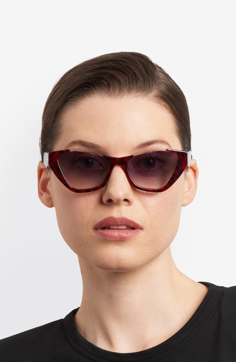 Moschino 53mm Cat Eye Sunglasses, Alternate, color, Red Havana/ Dark Grey