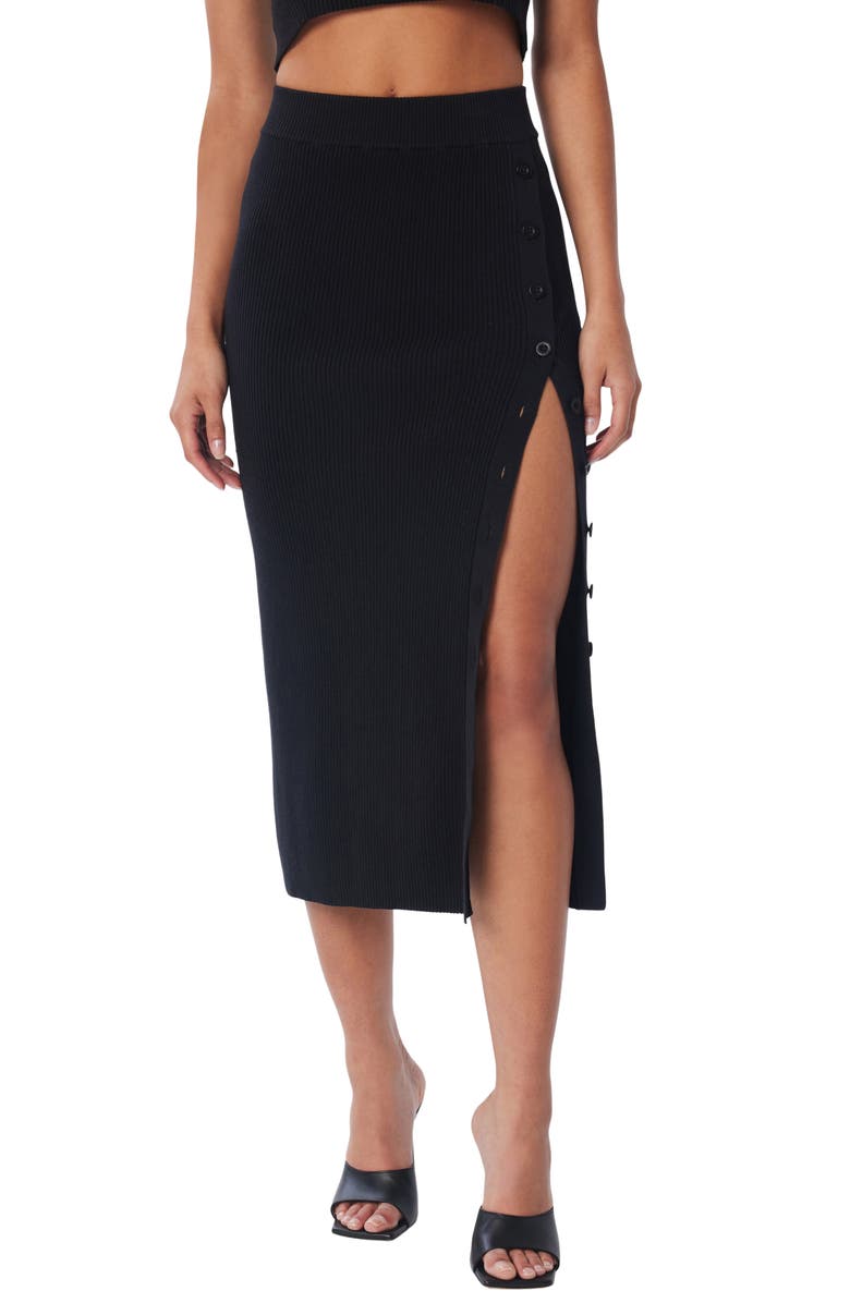 LITA by Ciara Side Button Rib Organic Cotton Midi Skirt, Main, color,