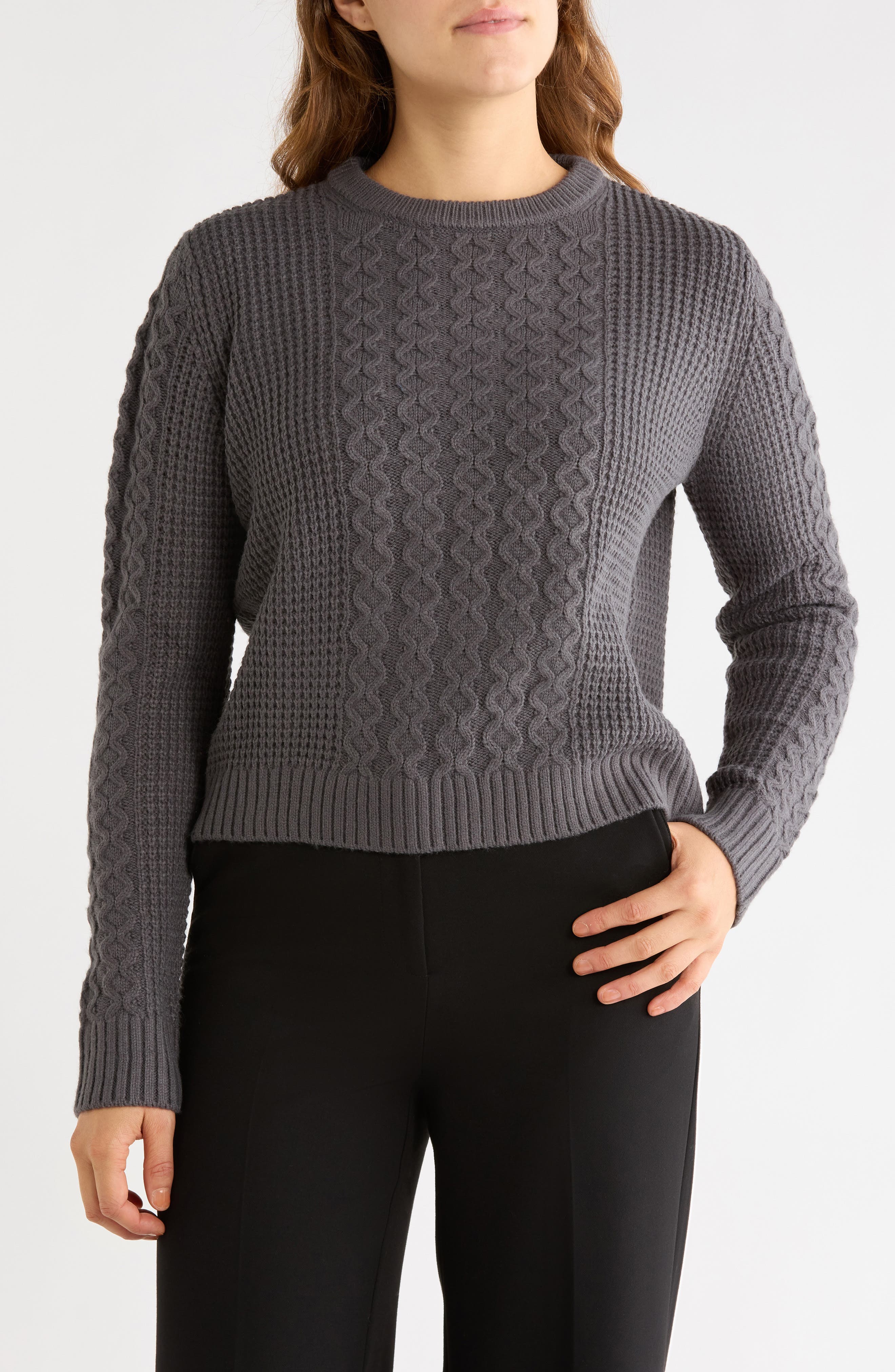 Novelty Cable Crewneck Sweater