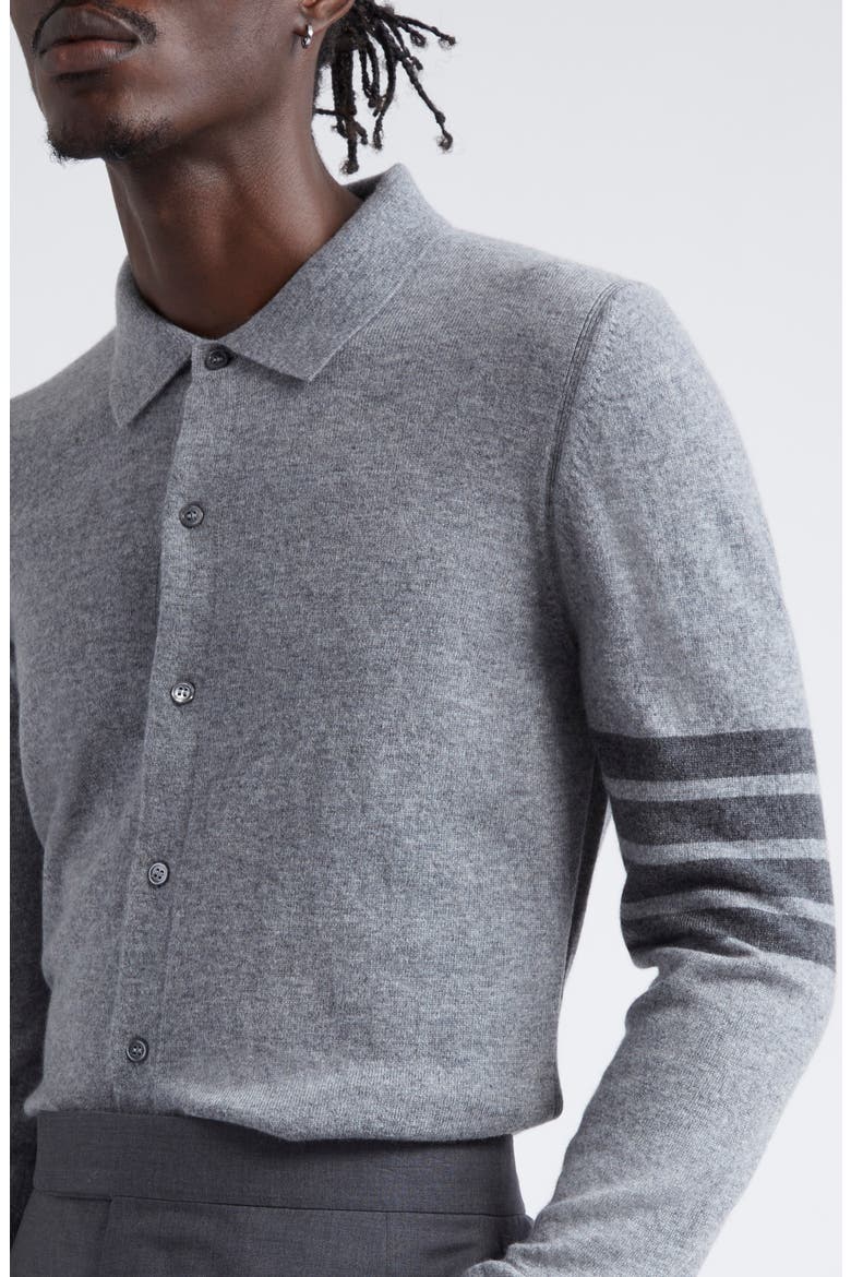 4-Bar Cashmere Polo Cardigan, Alternate, color, LIGHT GREY