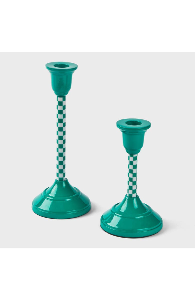Mela Artisans Jade Mint Checkered Candlesticks, Alternate, color, Jade Mint - 9"
