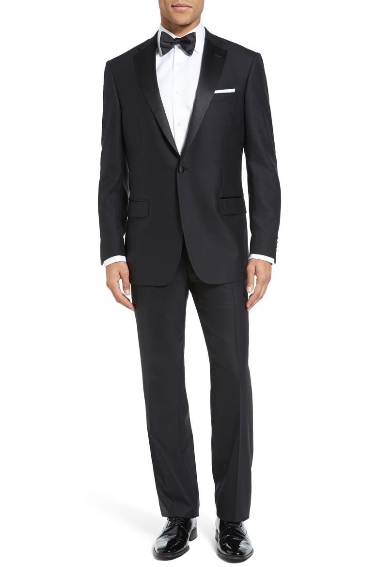 New York Classic Fit Black Wool Tuxedo, Main, color, BLACK