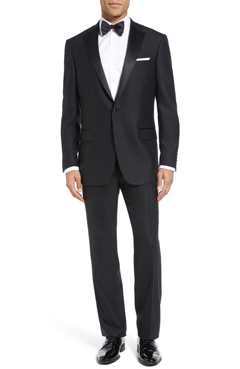 Hart Schaffner Marx New York Classic Fit Black Wool Tuxedo, Main, color, 