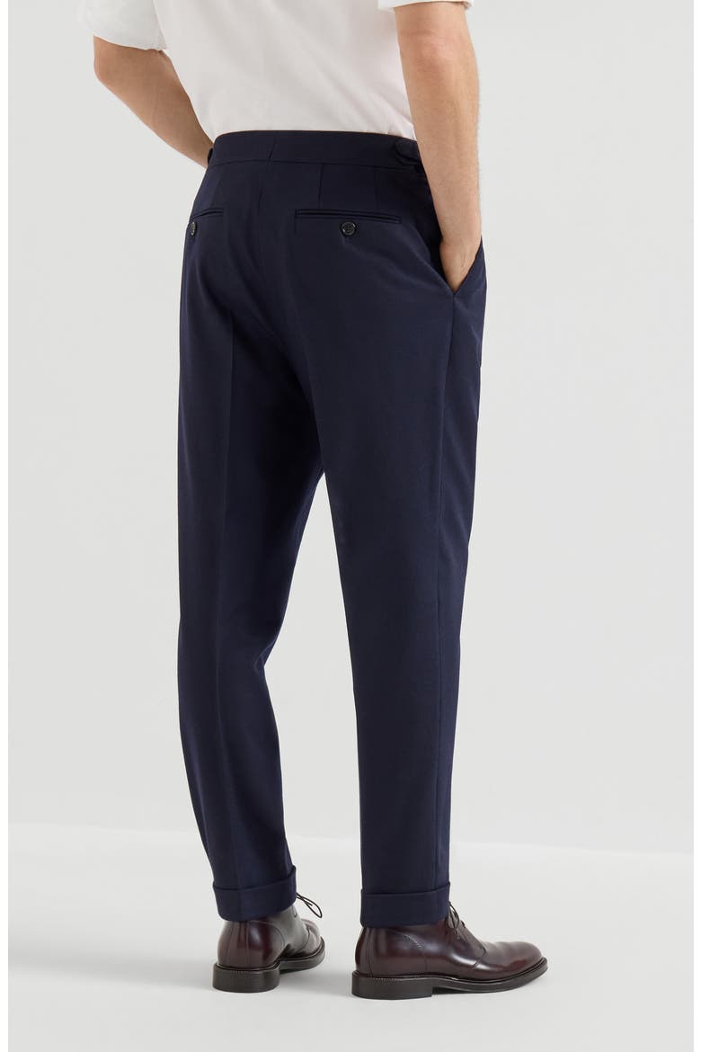 Virgin wool flannel trousers in twisted cotton gabardine with double pleats and waist tabs, Alternate, color, Blue