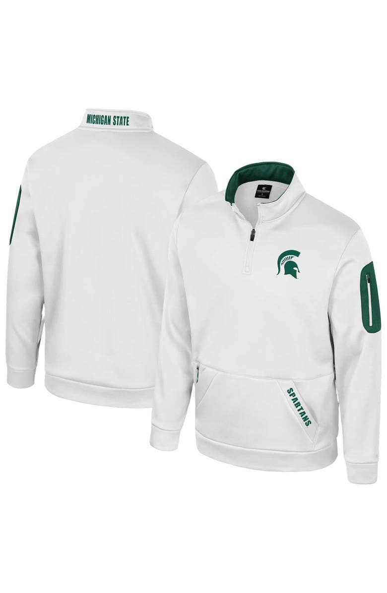 COLOSSEUM Men
s Colosseum White Michigan State Spartans Mainframe Quarter-Zip Fleece Jacket, Main, color, 