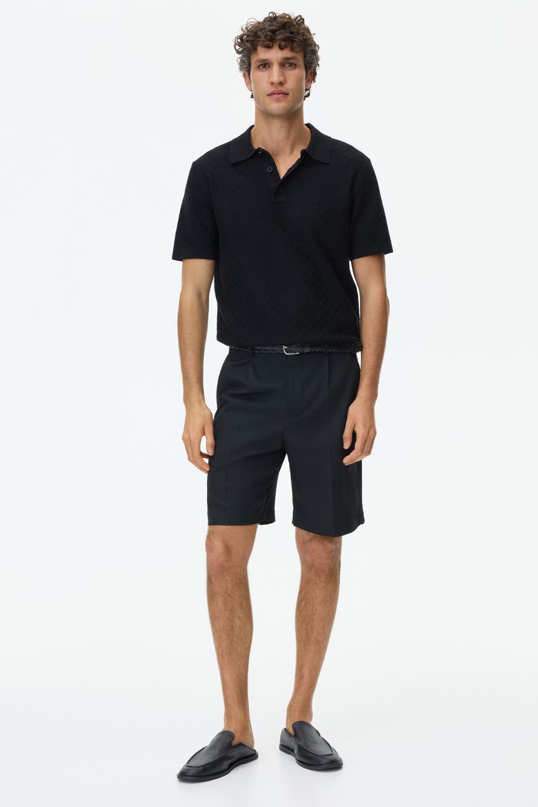 Slim-fit Textured-knit Polo Shirt, Alternate, color, Black