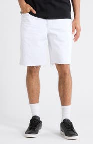 PURPLE BRAND Optic White Denim Cutoff Shorts