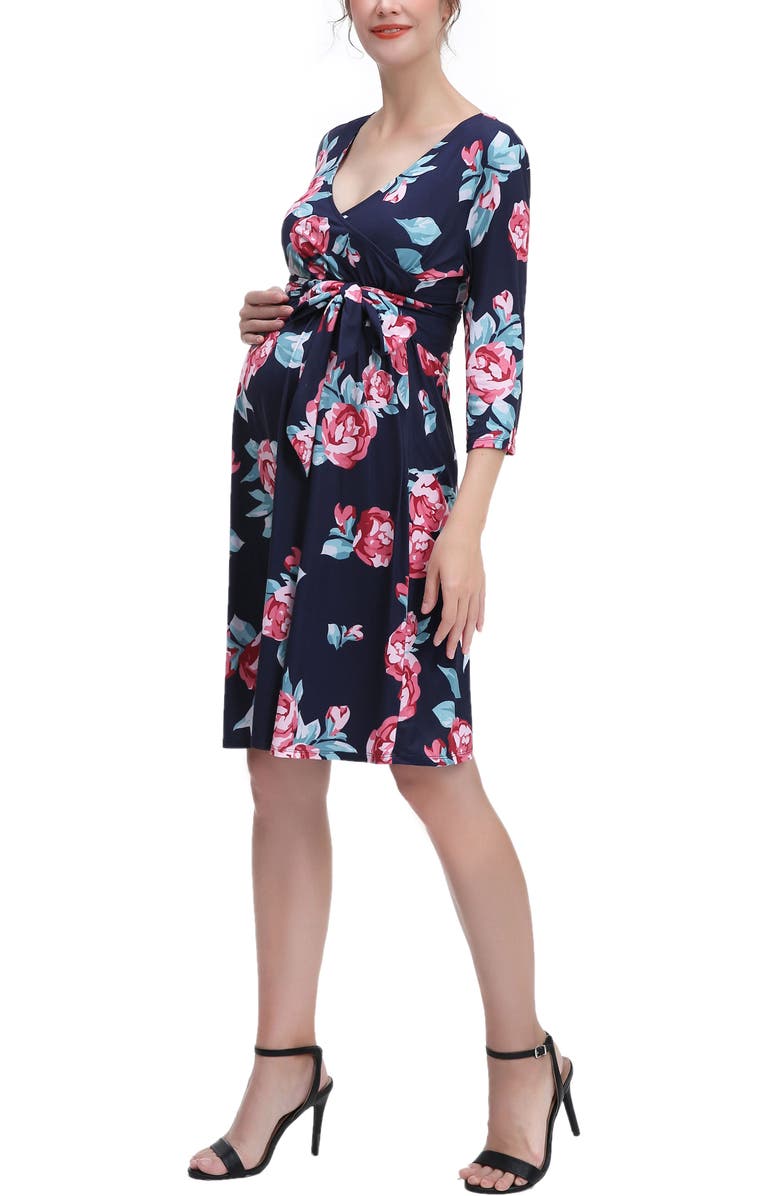 Kimi & Kai Phoebe Floral Faux Wrap Maternity Nursing Dress, Alternate, color, Multicolored