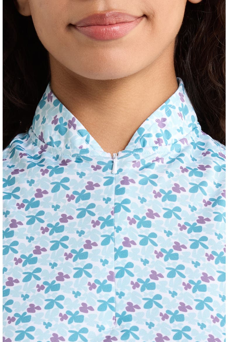 Sonora Ditsy Floral Half Zip Piqué Polo, Alternate, color, SEAFOAM