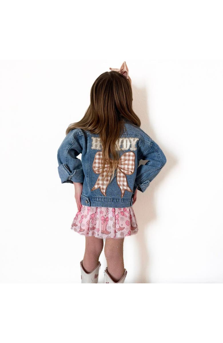 Sweet Wink Howdy Gingham Bow Patch Denim Jacket, Alternate, color, Denim