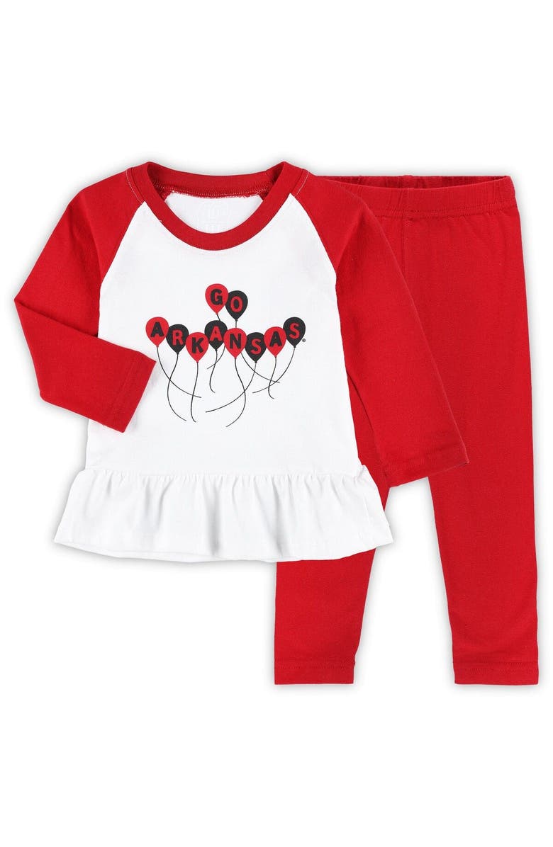 Wes & Willy Girls Infant Wes & Willy Cardinal/White Arkansas Razorbacks Balloon Raglan 3/4-Sleeve T-Shirt & Leggings Set, Main, color, Cardinal