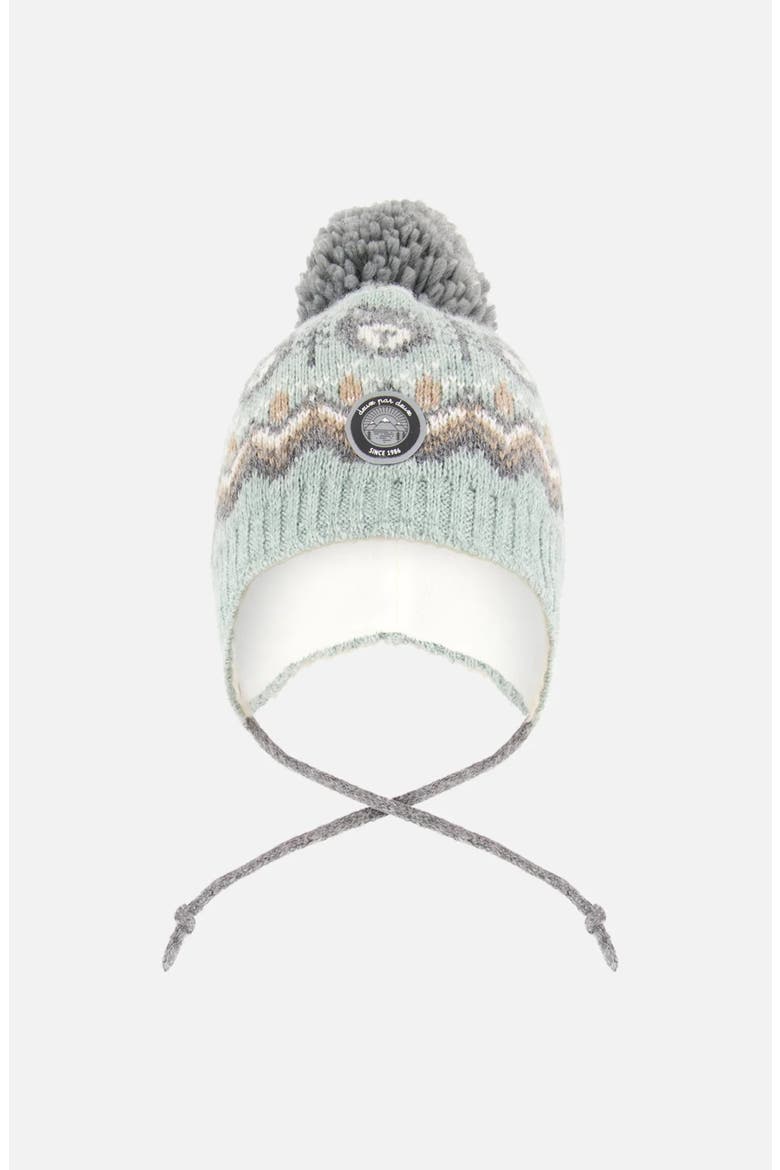 Boy Lined Peruvian Knit Pompom Hat, Main, color, Gray and Sage